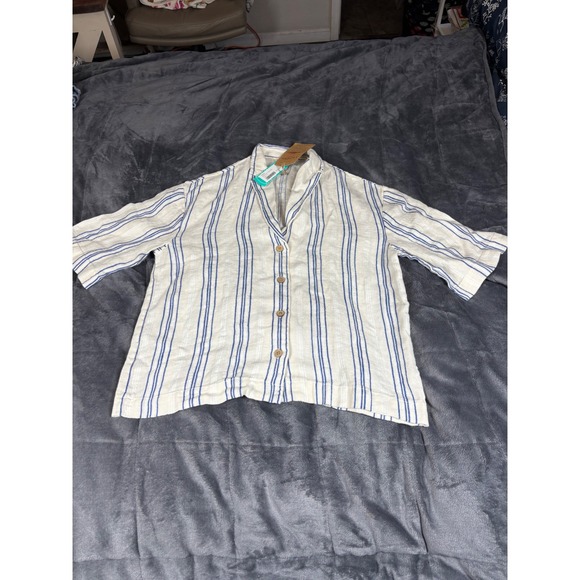 Faherty Brand Women's Button Up Shirt Small Blue Striped The Sun & Waves Co - Picture 1 of 9